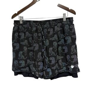 Flexliving Leg Day Shorts Mens L Black Iridescent Tiger Lined Gym Drawstring